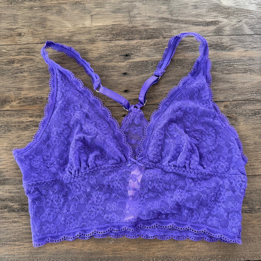 Victorias Secret Purple Floral Lace Longline Bralette Racerback Medium 2013